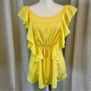 PURE SUGAR Yellow Ruffle Top Blouse Short Sleeves Ruched Waist Size Medium